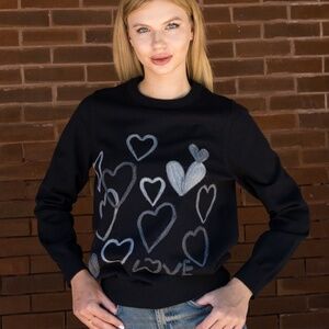 Sweater, Embroidered Hearts, Black & Gray